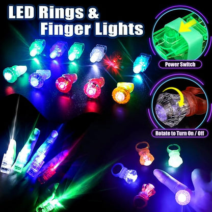 Glow in the Dark Party Supplies for Kids Adults, Light Up Party Favors with 57 LED Light Up Toys, 100 Glow Sticks Bulk DIY Glow Necklaces Glasses Bracelets Headband, Neon Party Supplies & Decorations