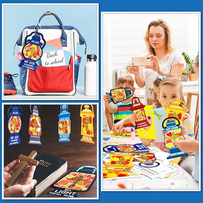 30 Sets Christian Crafts Jesus is The Lights Craft Stickers Bulk Bible Verse Religious Crafts for Kids Cross Ornaments DIY Oil Lamp Craft Kit for Sunday School Classroom Home Art and Craft