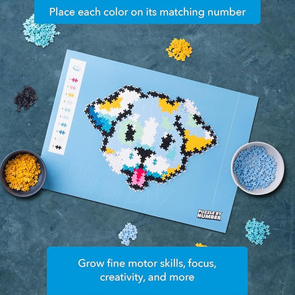 Plus Plus Puzzle By Number, 500 Piece Mini Interlocking Hashtag Color Blocks, 3D Pixel Art Kit for Kids - Puppy