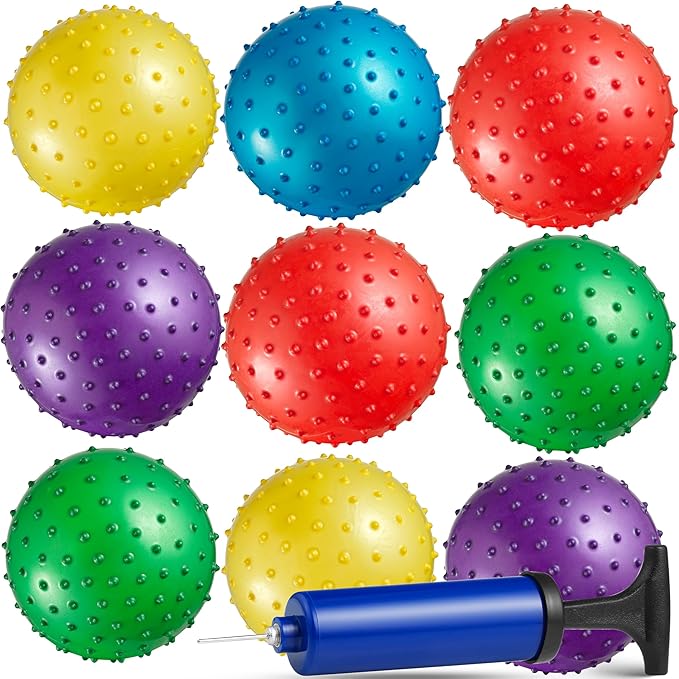 Bedwina Mini Knobby Balls - Bulk 5 Inch Sensory Balls and Spiky Massage Stress Balls with Pump, Fun Bouncy Ball Party Favors