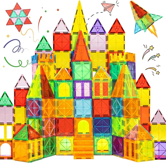 EchoPlan Magnetic Tiles,68PCS Magnetic Building Blocks,Magnet Tiles 3D Clear Building Blocks Set,STEM Sensory Educational Toys Gift for Toddlers Kids Boys 3 4 5 6 7 8 9+ Year Old
