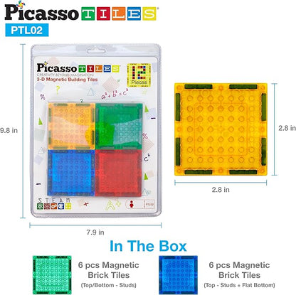 PicassoTiles Magnetic Brick Tiles STEM Creative Magnetic Tiles Building Block Set Building Brick Construction Toy Socket Spikes Toys Accessory Educational Imaginative Learning Kit Stacking Set