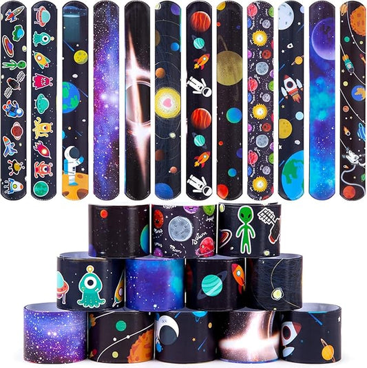 36 Pcs Space Slap Bracelets Party Favors, Wristbands with UFO Astronaut Space Stars Pattern Party Favors Supplies for kids&teens Gifts Teacher Classroom School Favors Prizes