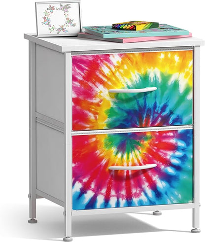 Sorbus Nightstand with 2 Drawers - Kids Bedside Furniture End Table Night Stand - Steel Frame, Wood Top & Easy Pull Fabric Bins - Dresser & Chest for Home, Bedroom Accessories, Office & College Dorm