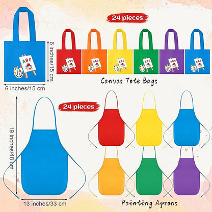 Aodaer 96 Pieces Mini Watercolor Paint Set Include 12 Colors 4 x 4 Inch Watercolor Paints, Wooden Canvas Easels, Canvas Tote Bags, Aprons, Back to School Art Beginner Supplies for Painting