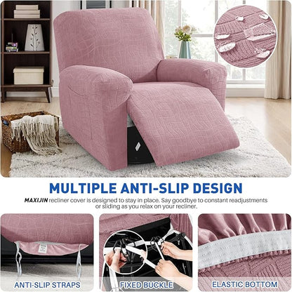 MAXIJIN Waterproof Recliner Covers for Large Recliner 3 Pieces Oversized Recliner Chair Covers, Washable Lazy Boy Reclining Slipcovers with Pockets for Pet, Kids (XL Recliner, Dusty Pink)