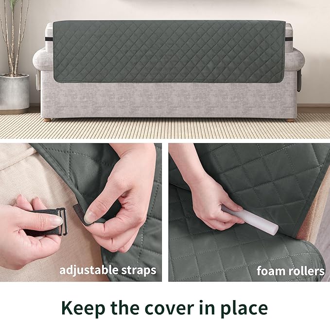 CHUN YI Oversized Couch Cover, Water Resistant Sofa Cover Slipcover for 4 Cushion Sofa, Washable with Adjustable Strap Storage Pocket for Living Room Dog Pet (Oversized Sofa, Dark Grey)