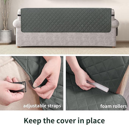 CHUN YI Oversized Couch Cover, Water Resistant Sofa Cover Slipcover for 4 Cushion Sofa, Washable with Adjustable Strap Storage Pocket for Living Room Dog Pet (Oversized Sofa, Dark Grey)