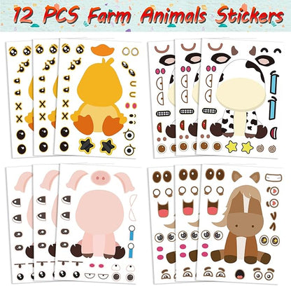 Farm Animals Party Favors Set 84 PCS Barnyard Animal Masks Sticker Keychains Straw Slap Bracelet Rubber Pigs Gift for Kids Birthday Party Baby Shower Goodie Bag Fillers Supplies