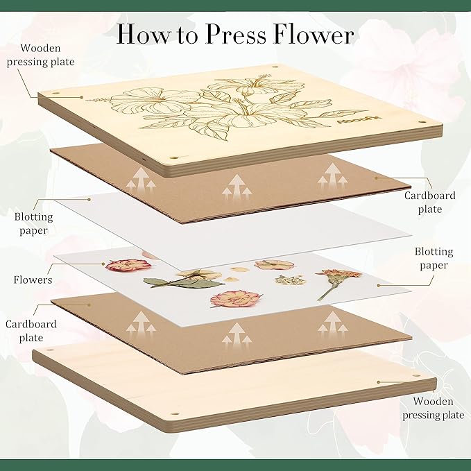 Aboofx Flower Press Kit, Craft Kits 11"x11" 10 Layers Wooden Flower Pressing Kit for Crafts Pressed Flowers & Plant Press for Spring DIY Craft Art, Preservation Kits for Bookmark Frame Flowers Drying