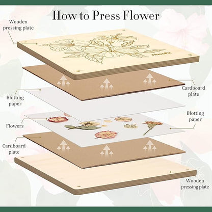 Aboofx Flower Press Kit, Craft Kits 11"x11" 10 Layers Wooden Flower Pressing Kit for Crafts Pressed Flowers & Plant Press for Spring DIY Craft Art, Preservation Kits for Bookmark Frame Flowers Drying
