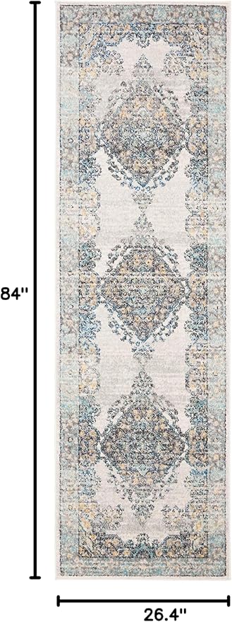 SAFAVIEH Evoke Collection 2'2" x 7' Grey/Blue EVK250F Oriental Medallion Distressed Non-Shedding Living Room Entryway Foyer Hallway Bedroom Runner Rug