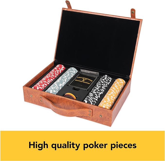 Spin Master Games, Yellowstone, 200-Piece Poker Set with Custom Carrying Case, Dealer & Betting Poker Chips Card Deck, Yellowstone Merchandise, for Adults 16 and up