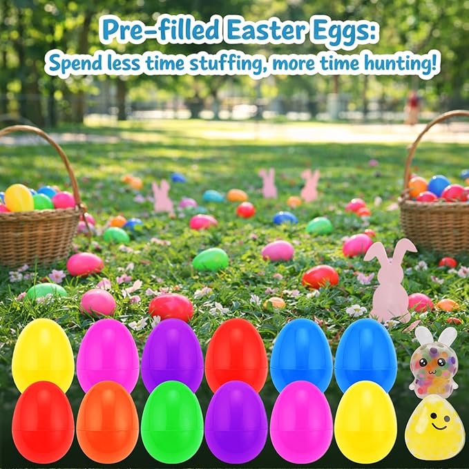 12 Pack Prefilled Easter Eggs with Squeeze Toys Inside, Easter Basket Stuffers Easter Egg Fillers, Gift Exchange and Party Favors