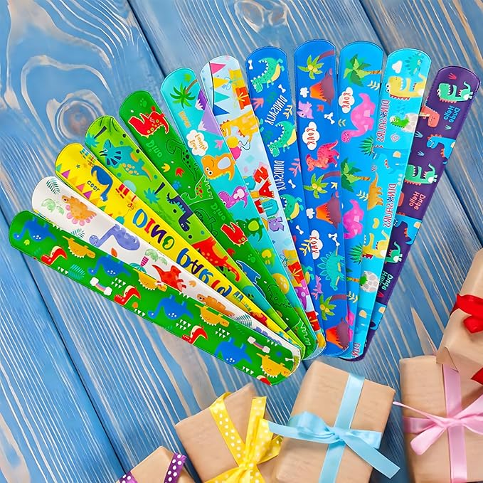 24Pcs Dinosaur Slap Bracelets Cute Cartoon Snap Bracelet Wristband for Party Favour Bag Filler Bulk Snap Bands for School Prizes/Exchanging Gift/Christmas/Easter/Thanksgiving/Birthday Gifts