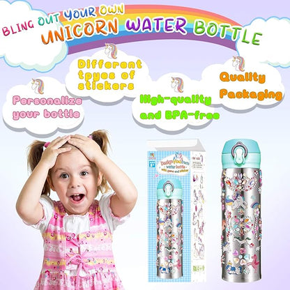 Y YOFUN Create Your Water Bottle with Tons of Rhinestone Gem Stickers - Craft Kit & DIY Art Set for Children, Gift for Girls - 17 OZ BPA Free Stainless Steel Vacuum Insulated Mug (Gemstone & Unicorn)