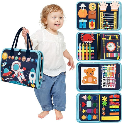 Toddler Busy Board Book Montessori Toys,Sensory Book Educational Activities for Learning Fine Motor Skills, Quiet Travel Essentials for Airplane & Car, Birthday Gift for Boys Girls Toddlers