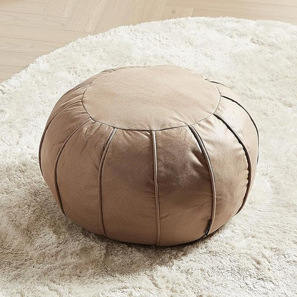 Louis Donné Pouf Ottoman Cover, Unstuffed Round Ottoman for Storage Solution, Supersoft Handmade Moroccan Decor Foot Rest, Footstool, Pouffe Seat for Balcony, Faux Leather Floor Chair, ONLY Cover