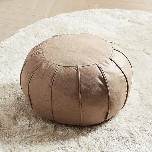 Louis Donné Pouf Ottoman Cover, Unstuffed Round Ottoman for Storage Solution, Supersoft Handmade Moroccan Decor Foot Rest, Footstool, Pouffe Seat for Balcony, Faux Leather Floor Chair, ONLY Cover