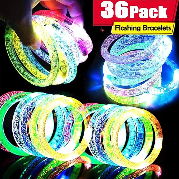 36 Pack Glow In The Dark LED Bracelets Party Favors for Kids Party Supplies Flashing Light Up Bracelet Glow Sticks Party Toys Neon Party Accessory Concert Birthday Party Games Valentines Day Gifts