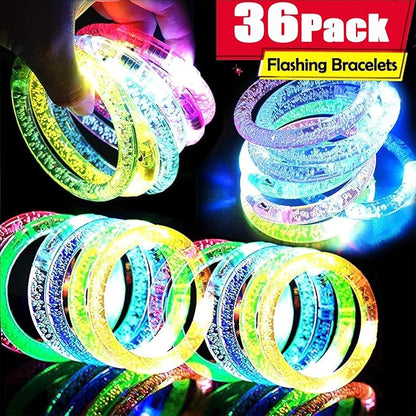 36 Pack Glow In The Dark LED Bracelets Party Favors for Kids Party Supplies Flashing Light Up Bracelet Glow Sticks Party Toys Neon Party Accessory Concert Birthday Party Games Valentines Day Gifts