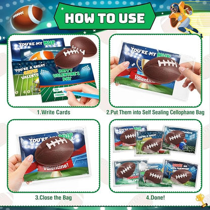 Valentines Day Gifts for Kids, 30 Pack Mini Sports Soccer Football Stress Ball with Valentines Day Cards for Kid Classroom Exchange, School Toddler Party Favor, Class Boy Girl Valentine Day Gift