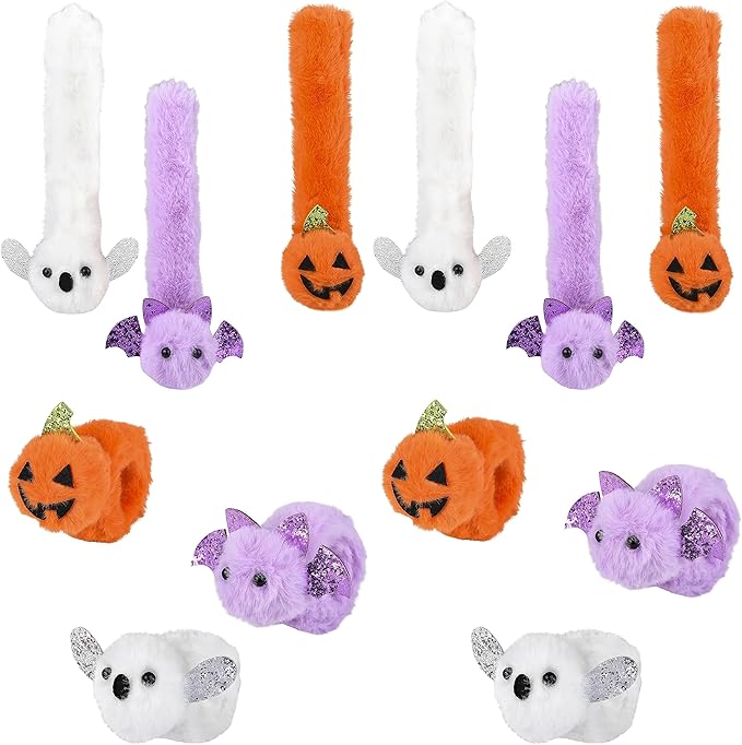 Halloween Plush Slap Bracelets, 8" Bracelets, Party Favor (12-Pack)