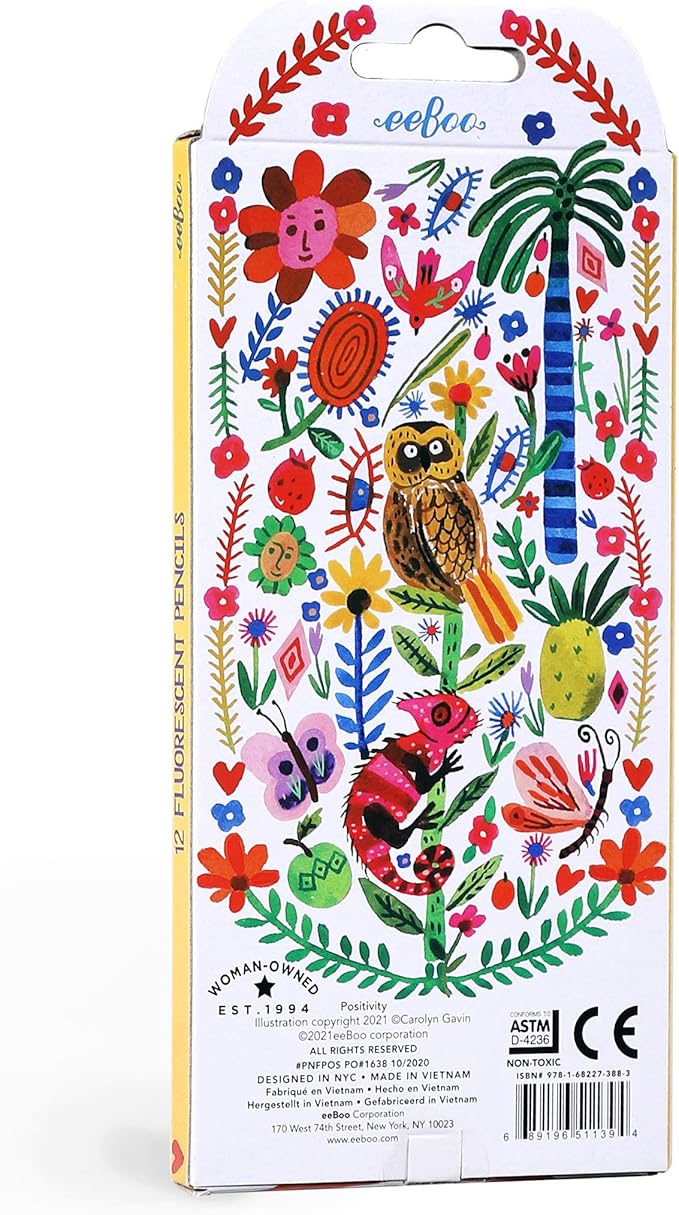 eeBoo: Positivity Fluorescent Colored Pencils/Set of 12, Inspires Artists of All Ages, Allows Doodling, Coloring, Sketching, or Artwork