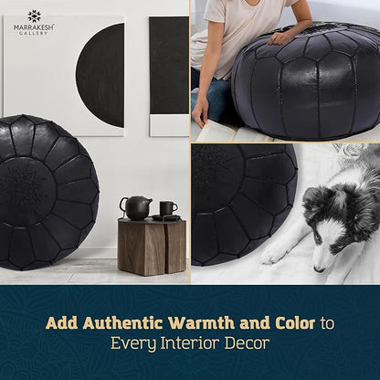 Marrakesh Gallery Genuine Leather Round Pouf Unstuffed - Moroccan Ottoman Footstool, Footrest Cover - Boho Decor - Bohemian Living Room, Bedroom, Kids Room, Gift & Wedding
