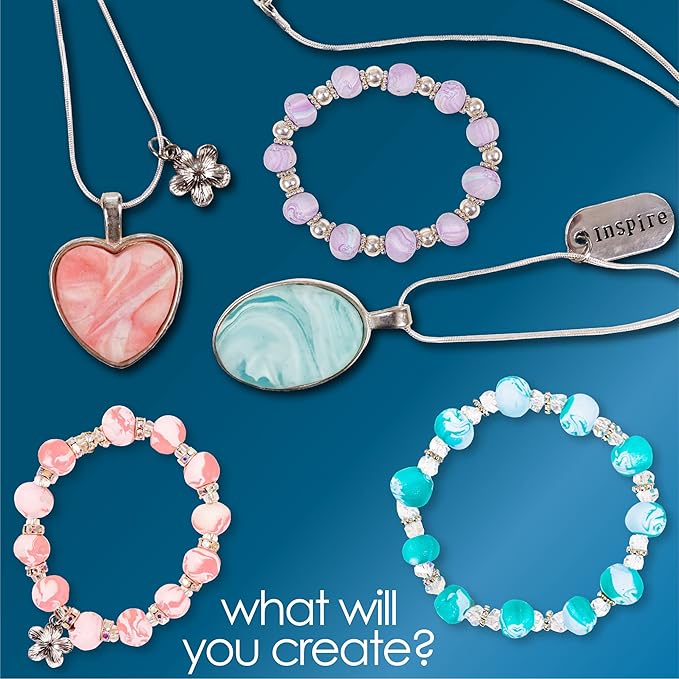 Hapinest Make Your Own Clay Jewelry Making Kit for Girls,Create 3 Bracelets & 3 Necklaces, DIY Jewelry Clay Set Polymer Clay Jewelry Kit, Crafts for Teens Girls Arts & Crafts Ages 8-12 Years Old & Up