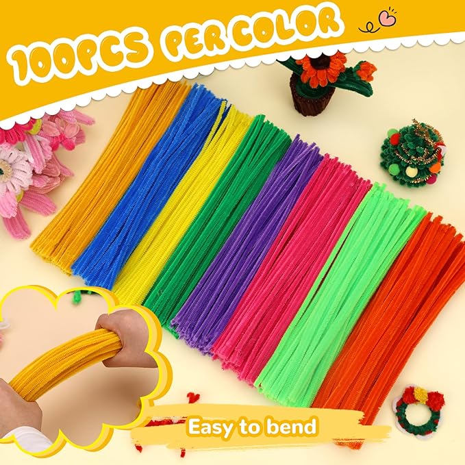 Pipe Cleaners, 100PCS Christmas Pipe Cleaners Craft Supplies, Light Golden Pipe Cleaners Bulk Fuzzy Sticks for DIY Art and Craft Projects Home Decoration