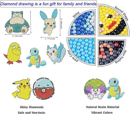 18 Pcs Diamond Art Stickers Kits for Kids, DIY Cartoon Paint by Numbers Diamonds Mosaic Stickers for Kids Arts Diamond Craft Stickers for Kids and Adult Beginners