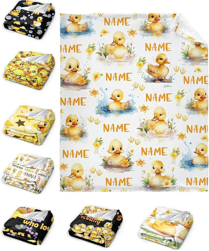 Aparajita Custom Name Flower and Ducks Adult Duck Blanket Kids Funny Blanket Suitable for Bedroom Bed Sofa Crib Couch Chair Outdoor All Season Items That Yellow Duck Lovers Will Love 60"x50"for Teens