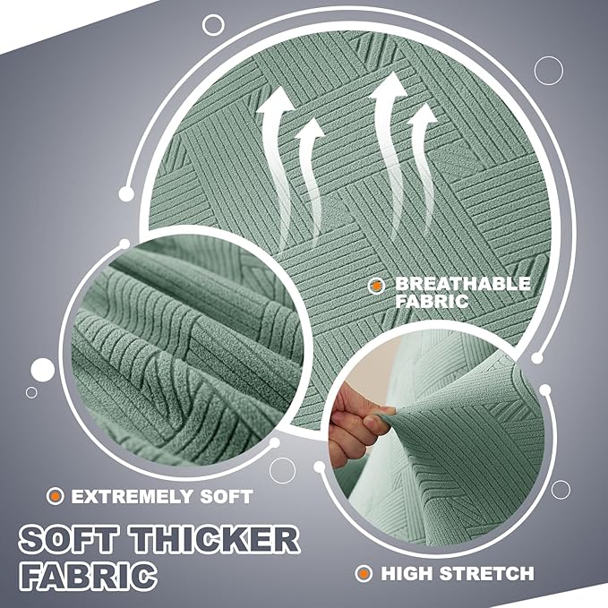 JIVINER Recliner Couch Cover, Jacquard 5 Piece Stretch Sofa Covers for 3 Cushion Reclining Lazy Boy Soft Washable Sofa Slipcovers Protector with Pockets (Recliner Sofa, Pea Green)