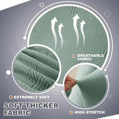 JIVINER Recliner Couch Cover, Jacquard 5 Piece Stretch Sofa Covers for 3 Cushion Reclining Lazy Boy Soft Washable Sofa Slipcovers Protector with Pockets (Recliner Sofa, Pea Green)