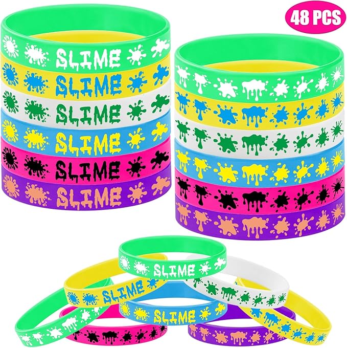 48PCS Rainbow Slime Rubber Bracelets Silicone Wristbands -Art Paint Party Supplies Birthday Baby Shower Party Favors