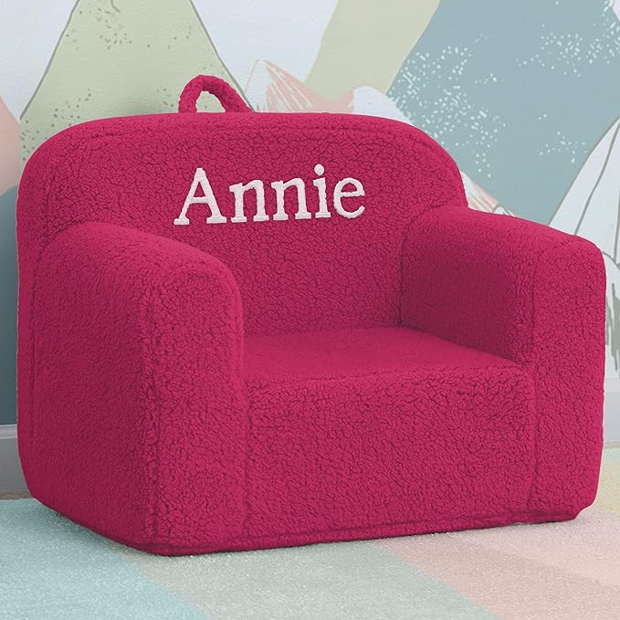 Delta Children Personalized Sherpa Cozee Chair - Customize with Name – Foam Kids Chair for Ages 18 Months and Up, Hot Pink