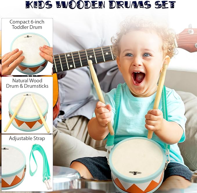 MINIARTIS Toddler Musical Instruments - Montessori Wooden Musical Toys for Toddlers 1-3 | Modern Boho Baby Drum Set with Neutral Colors Percussion Instruments | Kids Preschool Educational