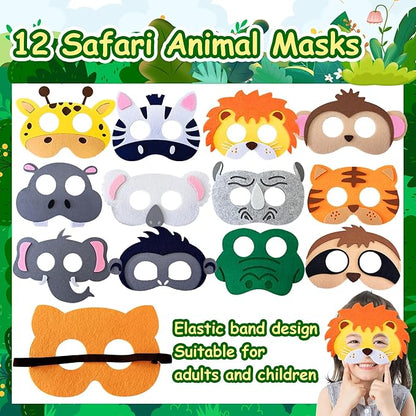 XIPEGPA 88 PCS Jungle Safari Party Favors Set Wild Animals Theme Bags Masks Stickers Slap Bracelets for Birthday Baby Shower Goodie Bag Fillers Jungle Safari Party Supplies
