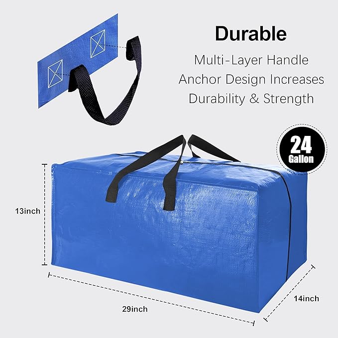 VELVETSURE Heavy Duty Extra Large Moving Bags W/Backpack Straps - Strong Handles & Zippers, Storage Totes For Space Saving, Fold Flat, Alternative to Box and Bin (Set of 6, Multicolor)