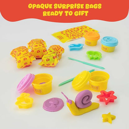 BONNYCO Play Dough Set with Molds and Goody Bags, Pack 16 Party Favors for Kids Age 3-9. Bulk Gifts, Kids Toys, Mini Birthday Games, Stocking Stuffers, Arts and Crafts Kit for Classroom