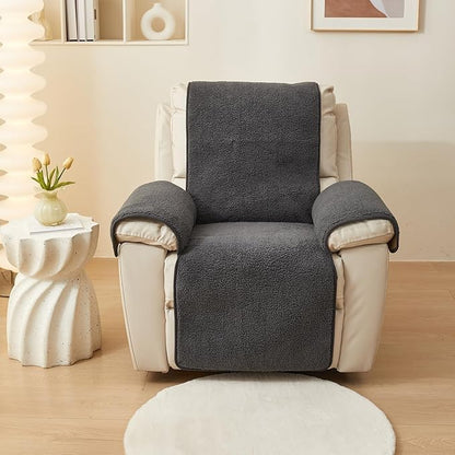 vctops Sherpa Fleece Recliner Chair Cover Super Soft Warm Plush Sofa Slipcover Furniture Protector Non Slip Washable Reclining Chair Cover for Kids, Pets (Dark Grey,30"x91")