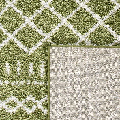 SAFAVIEH Arizona Shag Collection Runner Rug - 2'3" x 8', Green & Ivory, Moroccan Design, Non-Shedding & Easy Care, 1.6-inch Thick Ideal for High Traffic Areas in Living Room, Bedroom (ASG741X)