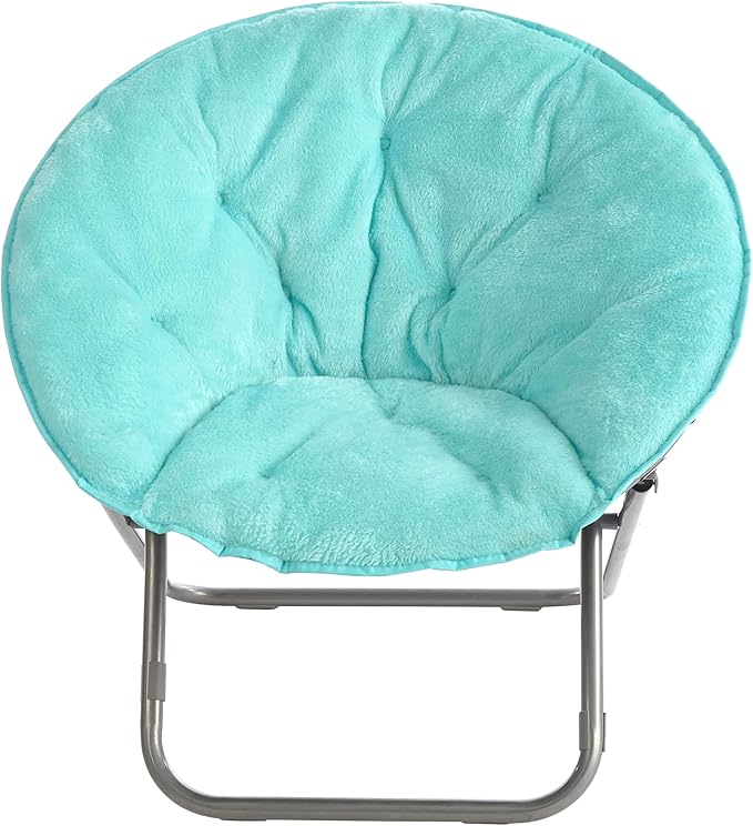 Urban Lifestyle Super Soft Faux Fur Saucer Chair with Folding Metal Frame, Aqua