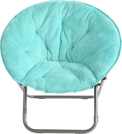 Urban Lifestyle Super Soft Faux Fur Saucer Chair with Folding Metal Frame, Aqua