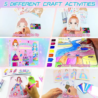 FJBICODA 30 Paper Craft Activities Kits, Arts & Crafts Gifts for Girls Age 5-12, Princess Makeup Play on Paper, Dress Up Game, Foil Fun & Diamond Art, Creative Toy for 5 6 7 8 9 10 11 12 Year Old Kid