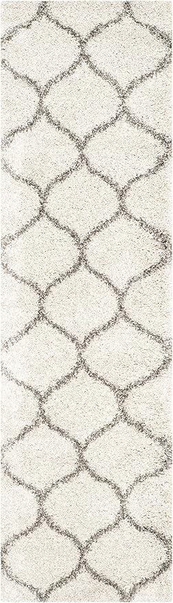 SAFAVIEH Hudson Shag Collection Runner Rug - 2'3" x 6', Ivory & Grey, Moroccan Trellis Design, Non-Shedding & Easy Care, 2-inch Thick Ideal for High Traffic Areas in Living Room, Bedroom (SGH280A)