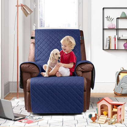 KinCam 100% Waterproof Recliner Chair Cover, Reclining Couch Covers for Pets, Dogs, Recliner Couch Slipcover Furniture Protector with Elastic Straps for Kids(28", Blue)