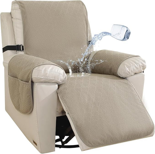 Easehomey 100% Waterproof Recliner Chair Covers,Non-Slip Recliner Covers that Stay in Place with Two Pocket Elastic Straps Washable Reclining Chair Cover Furniture Protector for Kids,Pets(Khahi,23.6")