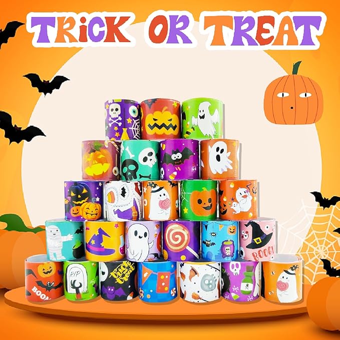 Viicoor 48 PCS Slap Bracelets Halloween Snap Bracelet Wrisrtband for Party Favors School Prizes Halloween Exchanging Gifts Goodies Bulk (15-Halloween-48PCS)